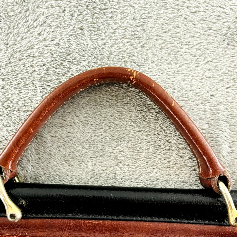 Vintage Rina‎ Rich Handbag Top Handle Purse Black Brown Leather Missing Strap